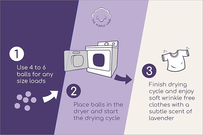 The Purple Lamb Scented Wool Dryer Balls Laundry – Lavender Infused - Antistatic Dryer Ball - XL 4 Pack - 100% Organic Fabric Softener - Shorten Drying time - Handmade in Nepal (4 Pack)