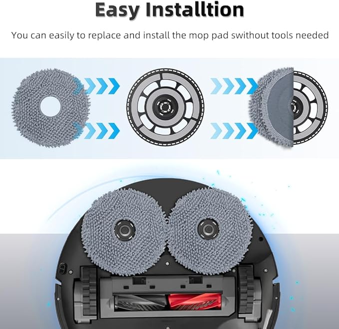 8 Pack Mop Pads for Roborock QV 35A/Qrevo S/Q Revo/Qrevo Pro/Qrevo Plus/Qrevo Master/Qrevo Slim/Qrevo Curv/Qrevo Edge/Saros 10R Robot Vacuum Cleaner, Spin Cleaning Pads Replacement Parts Accessories