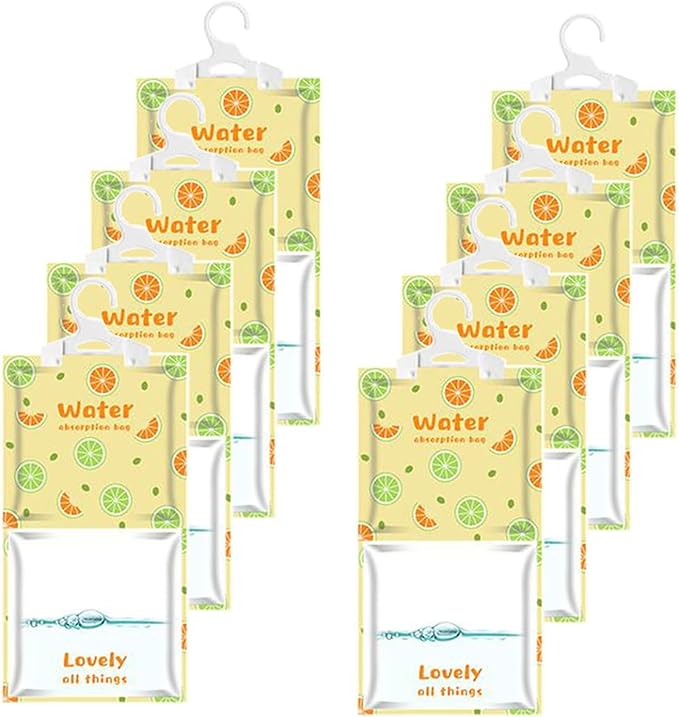 Moisture Absorbers Packets, 8 Pack - Eliminates Musty Odors for Fresher, Cleaner Air, Humidity Packs, Dessicant Packets, Hanging Closet Dehumidifier Bags（orange）