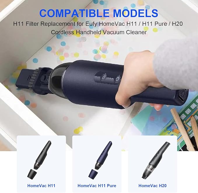H11 Replacement Filters for Eufy HomeVac H11 / H11 Pure / H20 Cordless Handheld Vacuum Cleaner - HEPA Vacuum Filter - 3 Pack