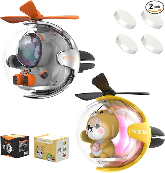 2 Pcs Pilot Car Air Freshener, Cute Dog Car Vent Clip Air Freshener Automotive Air Outlet Fan Diffuser, Automotive Interiors Vent Decoration (Silver+Yellow)