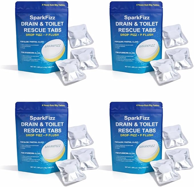 Toilet & Drain Cleaning Tablets – Powerful Foaming Cleaner – Removes Odor & Buildup – Septic Safe – 4/8 / 16 Count (1)