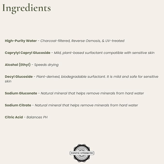 Rustic Strength Lots of Purpose Spray Cleaner, Unscented, Multi-Surface, pH Balanced, Non-Toxic, Biodegradable, 1 Gallon, Plastic