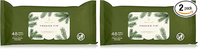 Thymes Frasier Fir All-Purpose Cleaning Wipes – Multi-Purpose Cleaning Wipes – Safe for Countertops, Walls, and Other Non-Porous Surfaces – Cruelty Free Surface Wipes (2 Pack of 48 Wipes)