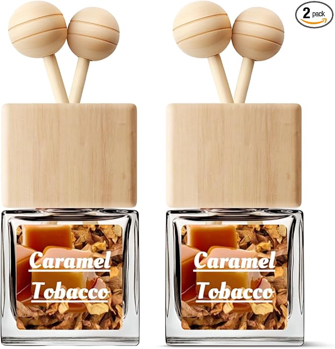 Car Air Freshener | Caramel Tobacco Scent Car Fresheners for Women & Men | Long Lasting Fragrance Car Scents | Air Diffuser with Car Vent Clip (2 Pack Car Scent), Clear