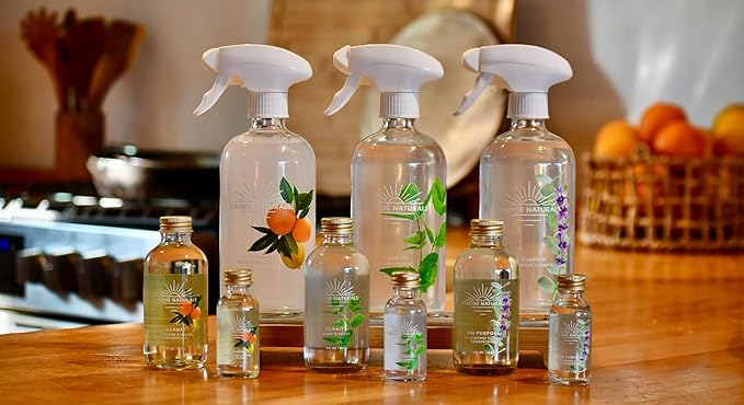 Start Up Kit – Plant-Based All-Purpose, Glass & Bathroom Cleaners (Glass Bottles, Sprayers & Concentrates, Essential Oils: Eucalyptus, Lavender, Tea Tree, Peppermint, Citrus) Kid & Pet Safe, Non-Toxic