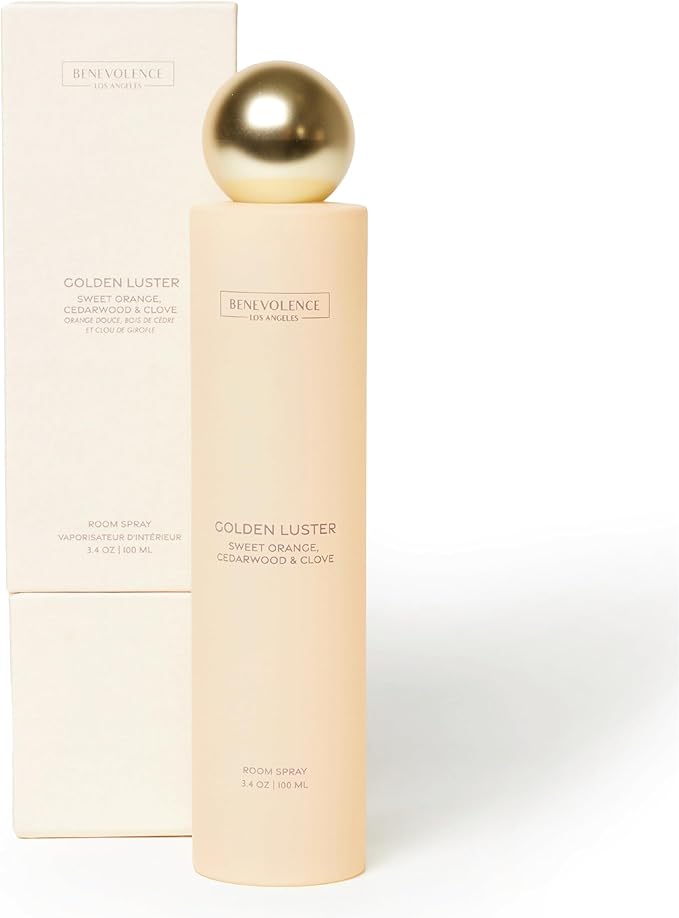 Orange, Cedarwood & Clove Room Spray | Benevolence LA Golden Luster | 3.4oz | Home, Pillow & Linen Fragrance Spray | Low VOC, No Alcohol | Malibu Sands Collection