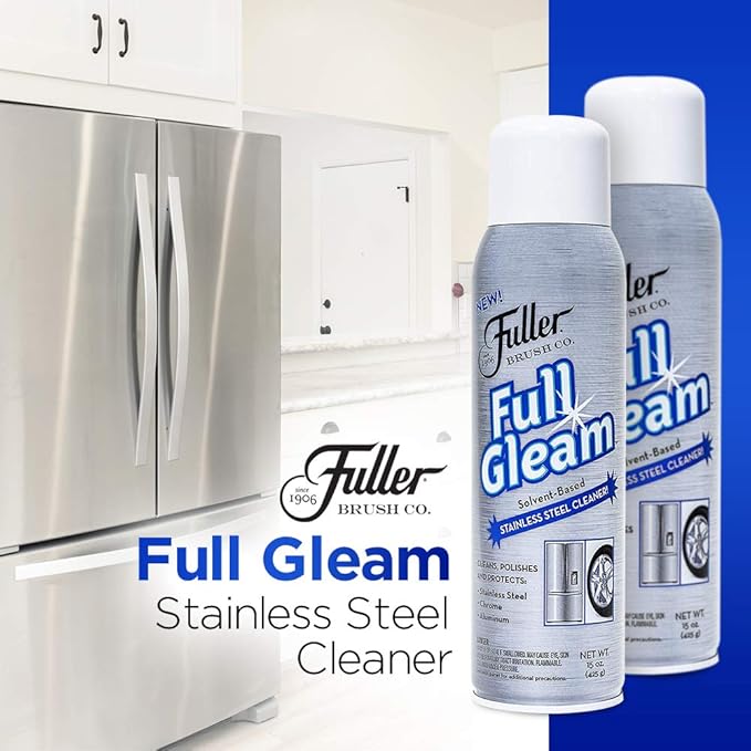 Fuller Brush Full Gleam Stainless Steel Cleaner – 15 oz Spray for Appliances, Chrome, Aluminum & Sinks – Cleans, Polishes & Protects Metal Surfaces (Pack of 1)