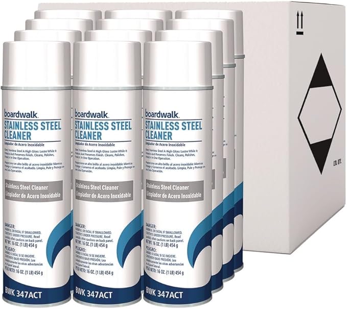 Boardwalk 347ACT Stainless Steel Cleaner & Polish, Lemon, 18oz Aerosol (Case of 12)