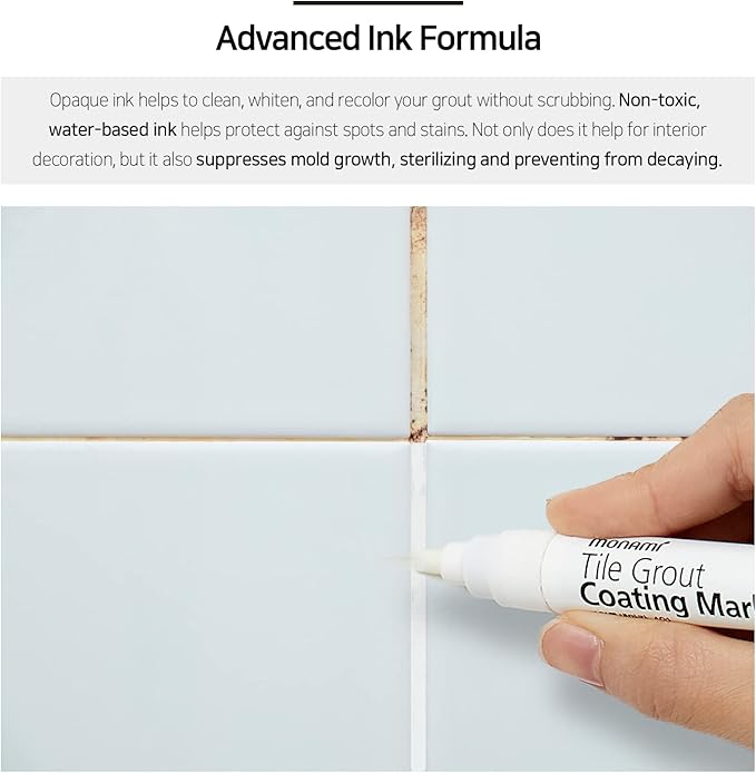 MONAMI Tile Grout Coating Marker 401, Chisel Tip (1.5~4mm), Repair Marker with Replaceable Nib Tips to Restore Grout Lines, Grey, 1 Marker + 2 Extra Tips