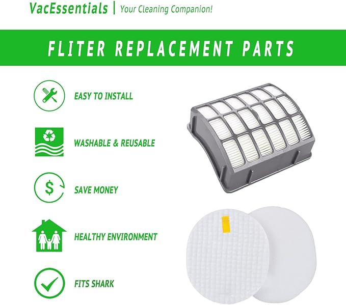 Filter Replacement Parts for Shark Navigator Professional NV60 NV70 NV71 NV80 NVC80C NV90 NV95 NV130 NV141 UV420,Rotator Professional XL Capacity NV90, 2 HEPA+4 Foam&Felt Filters