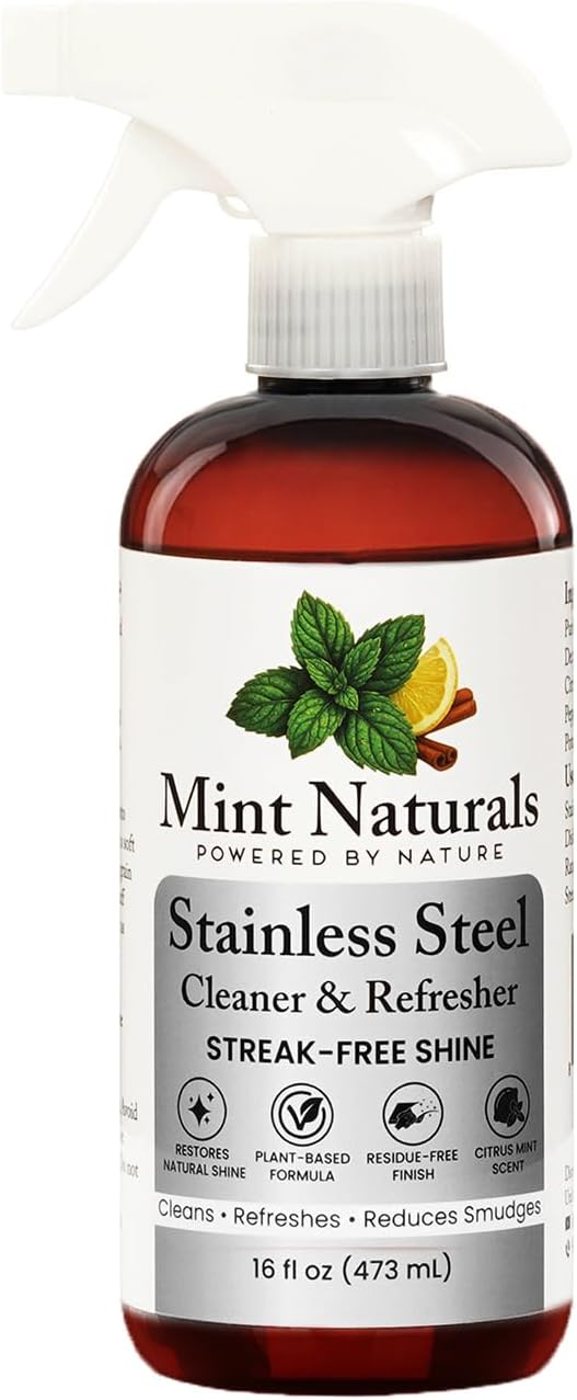Natural Stainless Steel Cleaner & Polisher ??Plant Based Formula That Helps Clean, Restore Shine & Resist Fingerprints on Fridges, Dishwashers, Grills & Sinks, 16 oz ??Made in USA
