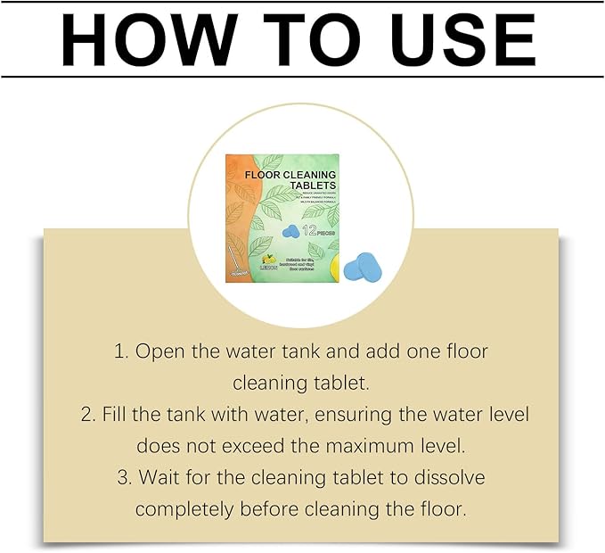 Floor Cleaner Tablets - 12 Pieces Effective Mild Sheets Solution, Floor Stain Removal Agent with Instant-Dissolve Technology, Deep-Action Degreaser, Fresh Botanical Scent for Tiles and Marble
