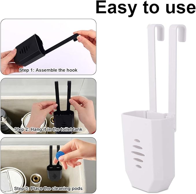 2pcs Toilet Bowl Cleaning Pods Holder, ABS Cleaning Pods Hanging Caddy Bracket with Hooks for Home Apartment Hotel & Workplace Bathrooms (Black+White)