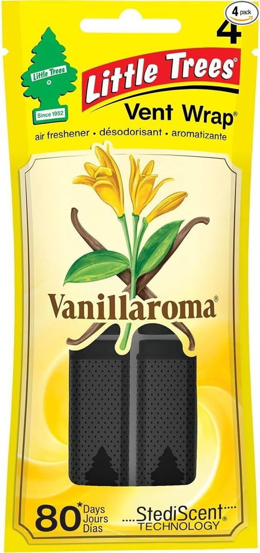 LITTLE TREES Car Air Freshener Vent Wrap Provides Long-Lasting Scent, Invisibly Fresh. Vanillaroma, 16 count, 4-Packs