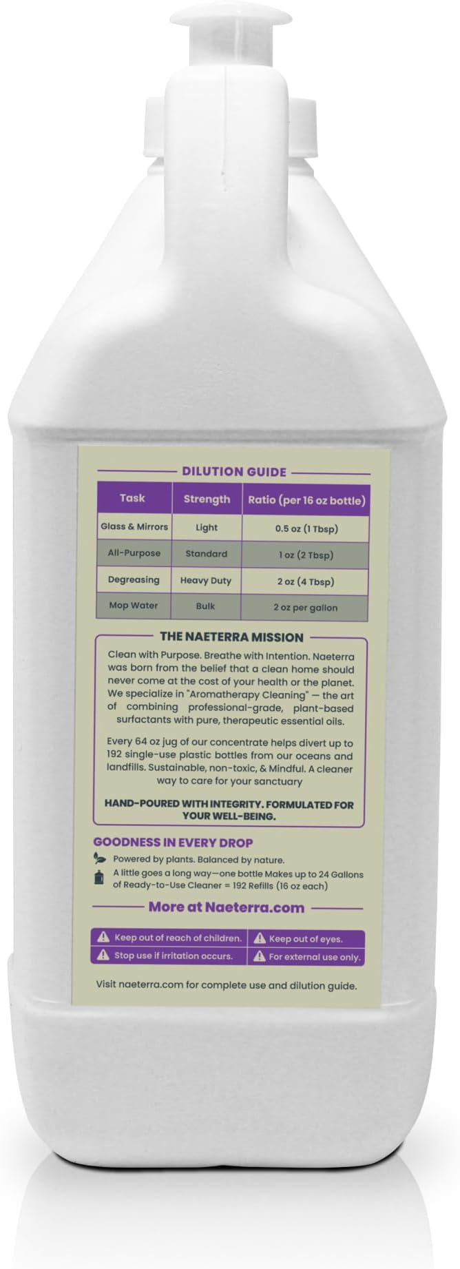 Naeterra Lavender Zen All-Purpose Cleaning Concentrate Kit – 64 oz Jug Makes 24 Gallons | Includes 16 oz Amber Glass Spray Bottle | Plant-Based, Essential Oil Scented, EWG Green-Rated Ingredients