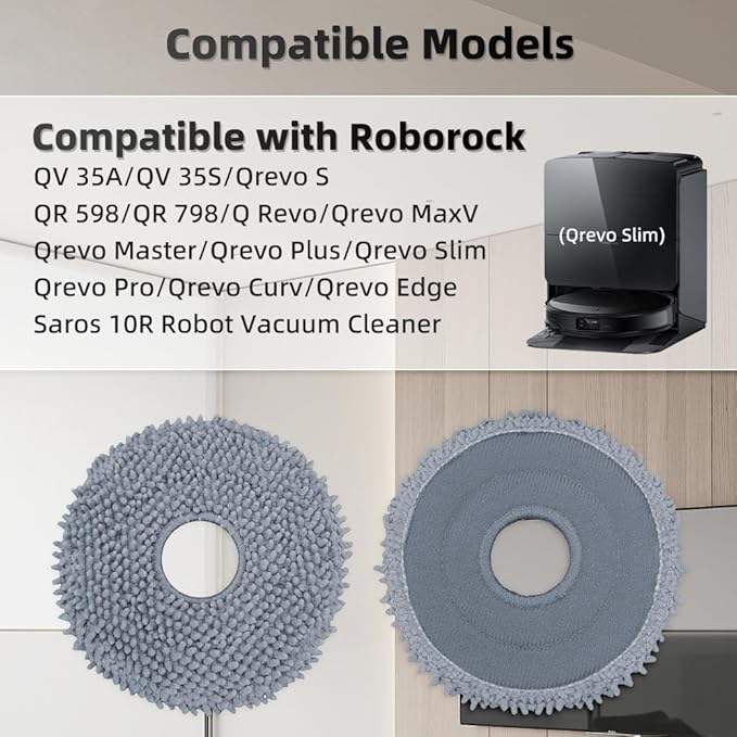 8 Pack Mop Pads for Roborock QV 35A/Qrevo S/Q Revo/Qrevo Pro/Qrevo Plus/Qrevo Master/Qrevo Slim/Qrevo Curv/Qrevo Edge/Saros 10R Robot Vacuum Cleaner, Spin Cleaning Pads Replacement Parts Accessories