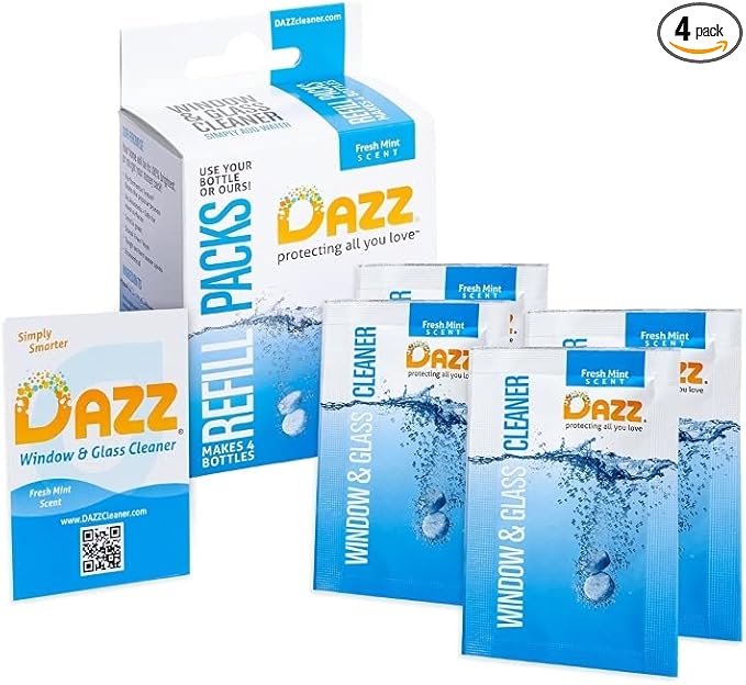 DAZZ Natural Cleaning Tablets - Window & Glass Cleaner Refill Pack - Makes (4) 32oz Bottles - Just Add Water