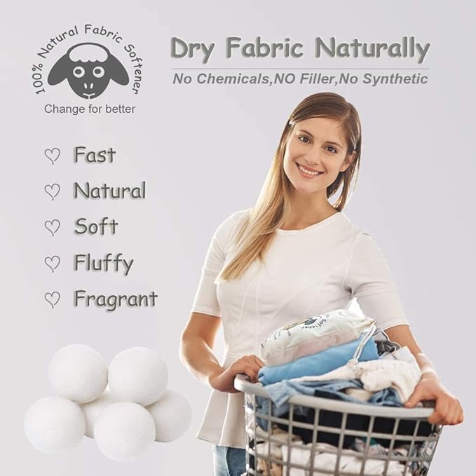 Wool Dryer Balls Organic XL 6-Pack, 100% New Zealand Wool Chemical Free Fabric Softener for 1000+ Loads, Baby Safe & Hypoallergenic, Fabrics Soft and Fluffy Naturally
