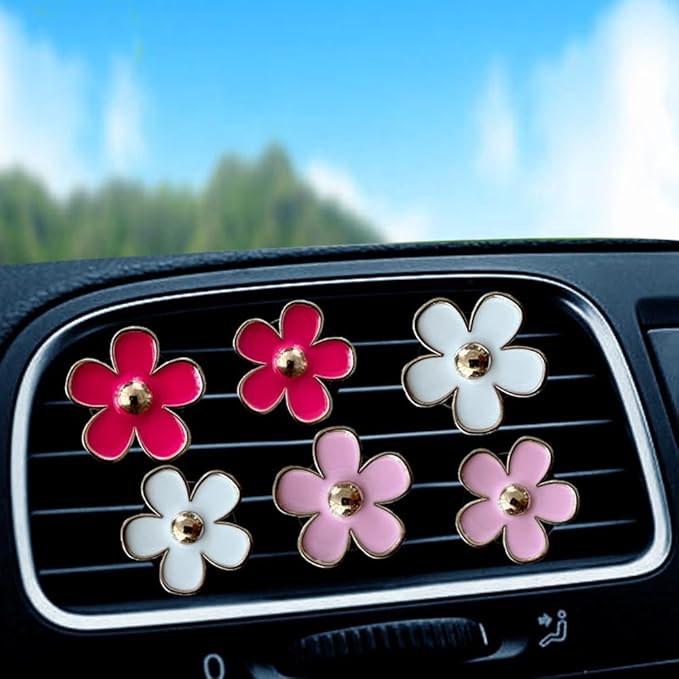 Car Air Freshener Vent Clips for Women 6 Pieces Cute Car Vent Clips Decorations Daisy Flower Car Accessories Air Freshener Clips for Christmas Anniversary Girls Gift (6 pcs white pink rose red)