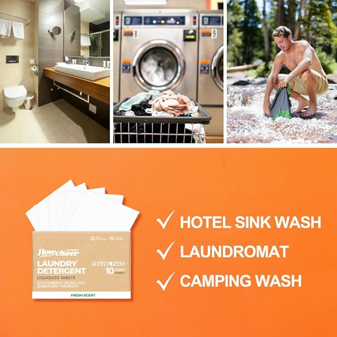 Flowcheer Laundry Detergent Sheets 10 Loads, Powerful Cleaning, Plastic-Free Washer Sheets,Travel Detergent Sheet, Lavender