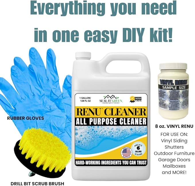 Renu Cleaner Concentrate Whole House Kit - Heavy Duty Cleaner, Removes Stains, Oxidation & More. Ideal For Vinyl Siding, Decks, Patio, Fences, Pavers & Outdoor Fabrics. Cleans an Incredible 3000 SF.