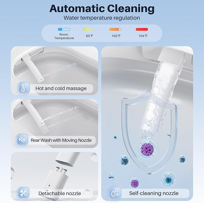 Smart Toilet with Bidet Built in Tank, Auto Open Close Lid, 12" Rough In, Heated Seat Foot Sensor, Rear & Feminine Wash Warm Water Air Dryer Self Cleaning, One-Piece Elongated (ZY695A)