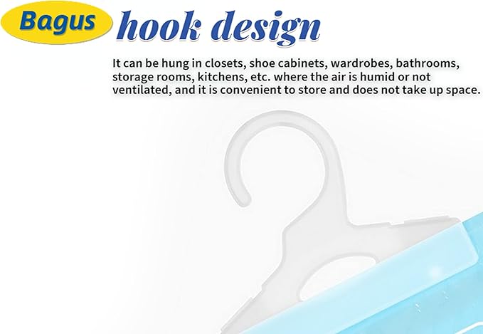 Bagus Hanging Moisture Absorber Bags (12 Pack) - Fragrance-Free Dehumidifier for Closet, Bathroom, RV, Boat & Storage Spaces, Compact Design with 12.5 Oz High-Capacity Absorption