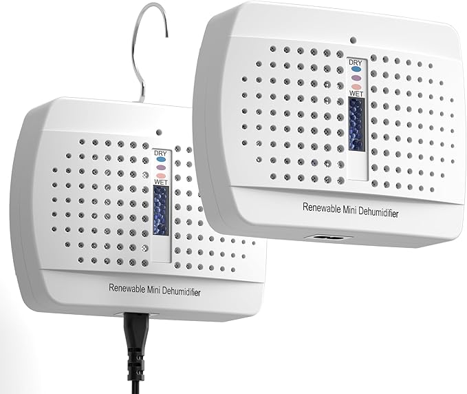 2 Pack Small Dehumidifier, Rechargeable Moisture Absorbers, Gun Safe Mini Dehumidifiers Humidity Absorbers, Damp Rid, Portable for Car Closet Bathroom Wardrobe Small Room