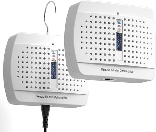 2 Pack Small Dehumidifier, Rechargeable Moisture Absorbers, Gun Safe Mini Dehumidifiers Humidity Absorbers, Damp Rid, Portable for Car Closet Bathroom Wardrobe Small Room