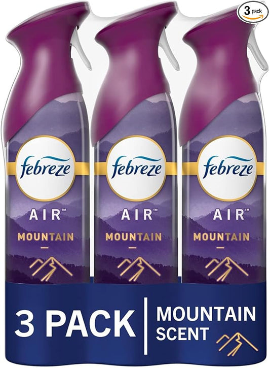 Febreze Air Mist Air Freshener Spray, Odor-Fighting Room Spray, Air Fresheners for Home and Bathroom and Kitchen, Aerosol Can, Mountain Scent, Purple, 8.8oz (Pack of 3)