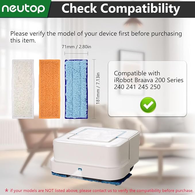Neutop Mop Pads Compatible with iRobot Braava Jet 200 Series 240 241 244 245 250 Robot Mops, Washable and Reusable, 4 Wet 4 Dry 4 Damp.