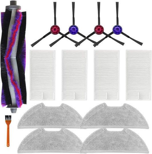 E10s Replacement Parts Accessories Compatible with Eureka E10s Robot Vacuum Cleaner, Including 1 Main Brush, 2 Hepa Filters, 2 Mop Pads, 4 Edge-Sweeping Brushes (13Pc)