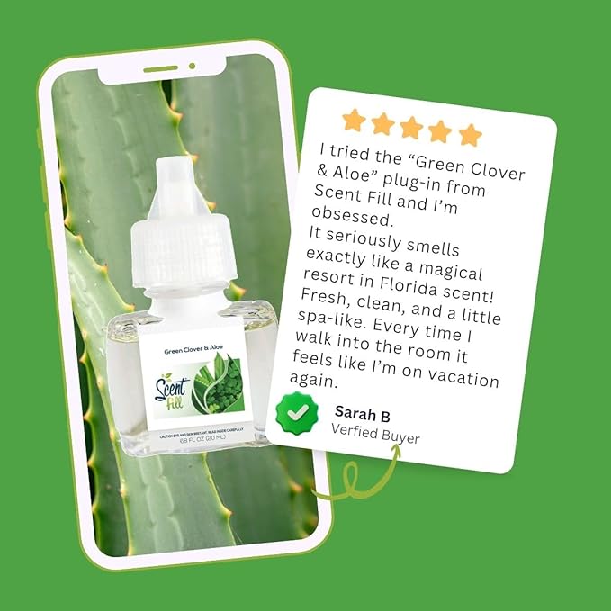 Scent Fill Green Clover & Aloe Plug in Air Freshener, Scented Oil Refills, 2 Refills + Diffuser