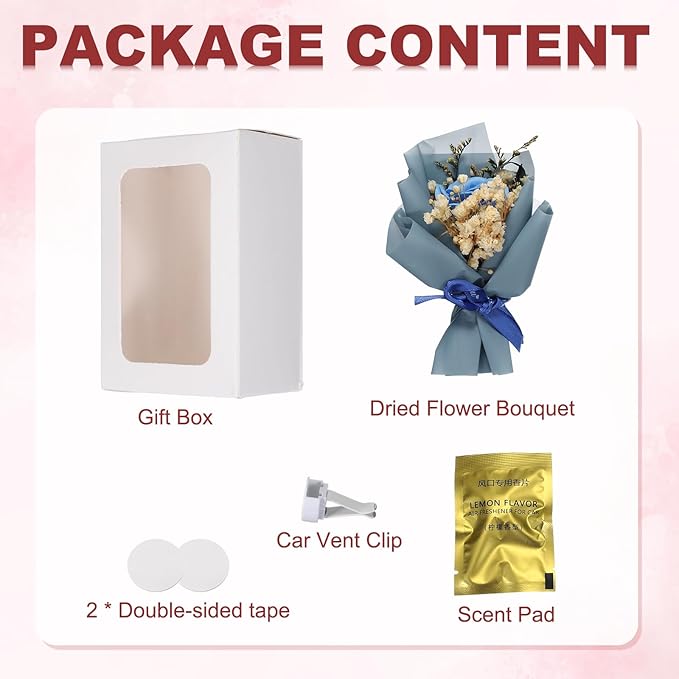 uxcell Sky Blue Small Bouquet Car Air Freshener Vent Clips, Mini Decorative Rose Bouquet with Fragrance Diffuser for Women, Automotive Air Freshener Decoration, Style 4