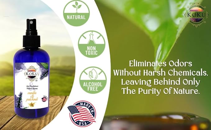 Vanilla Patchouli Air Freshener - Room Spray - Odor Eliminator - Deodorizer - Car Air Freshener - Home Spray - Linen Spray - Fabric Refresher - Non-Toxic - Alcohol Fee - 4 Oz