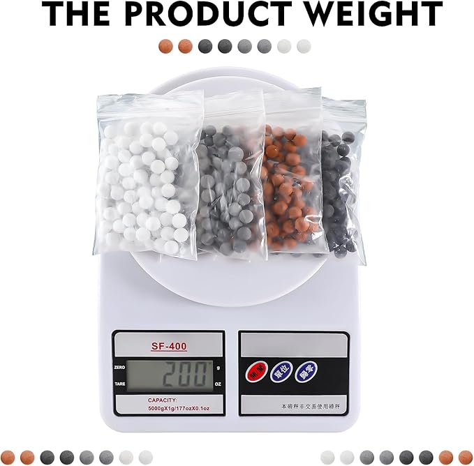 Patelai Replacement Anion Mineral Shower Head Bead Refills Purifying Water Mineral Bead Filtration Stone Ball for Filtered Shower Head, Diameter 7-8 mm(200.0 Grams,Orange, Gray, White, Black)