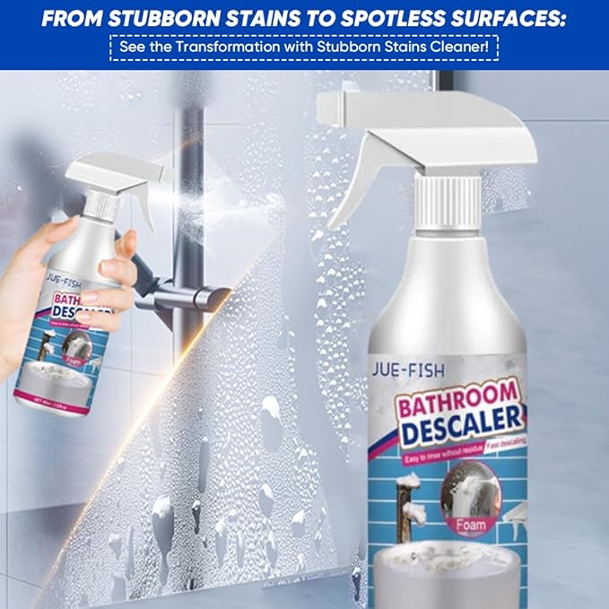 Bathroom Descaler Foam Cleaner 2025|Powerful Cleaner Spray for Shower,Bathtub,Glass,Faucet,Tile,Toilet|Strong Cleaning for Stubborn Stains&Limescale Removal with 2 Microfiber Cloths (2 PCS-4oz)