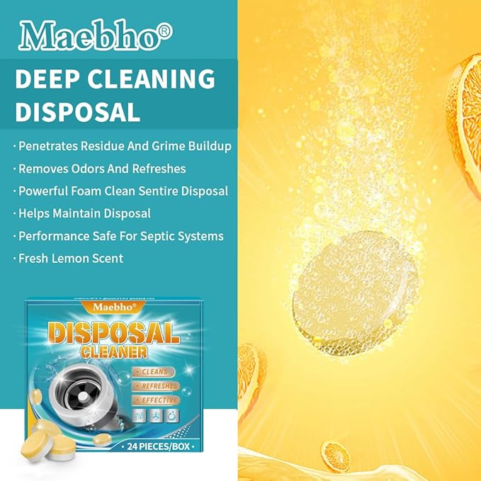 Garbage Disposal Cleaner and Deodorizer Tablets 24-Pack,Septic Safe Sink and Drain Foaming Clean Tablets,Quickly Eliminates Odors,Powerful Foaming Action,Lemon Scent – 1-Year Supply