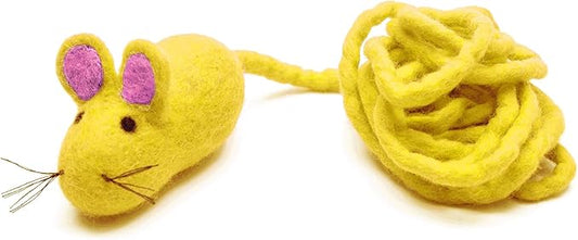 Glaciart One Felt Mouse Cat Toy – Soft Fuzzy Enrichment 100% Natural Wool - Interactive Catnip Play Cat Toy Set - Safe for Pets, Non-AZO Colored Dyes - 100” Long