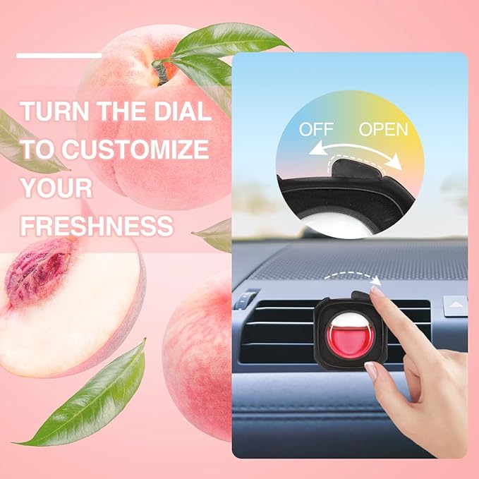 Honey Peach Scent Car Air Freshener Vent Clip, 6 Count Long Lasting Up to 180 days, Natural Essential Oil Car Fragrance for Women and Men, Odor Eliminator - 4ml Each