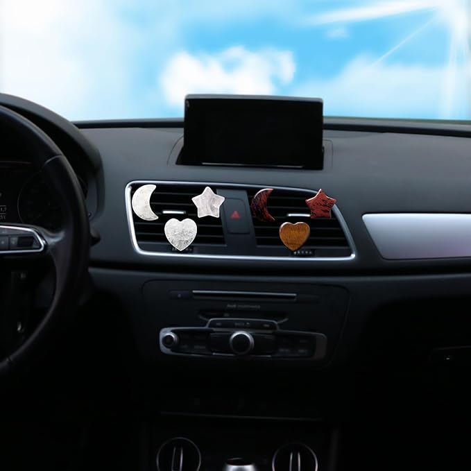 Set of 3 Crystal Stone Car Air Vent Clips, Moon Star Heart Quartz Charm Car Air Freshener Clip, Air Conditioning Outlet Clip, Cute Car Interior Decoration Accessories for Men Women (Brown, Unscented)