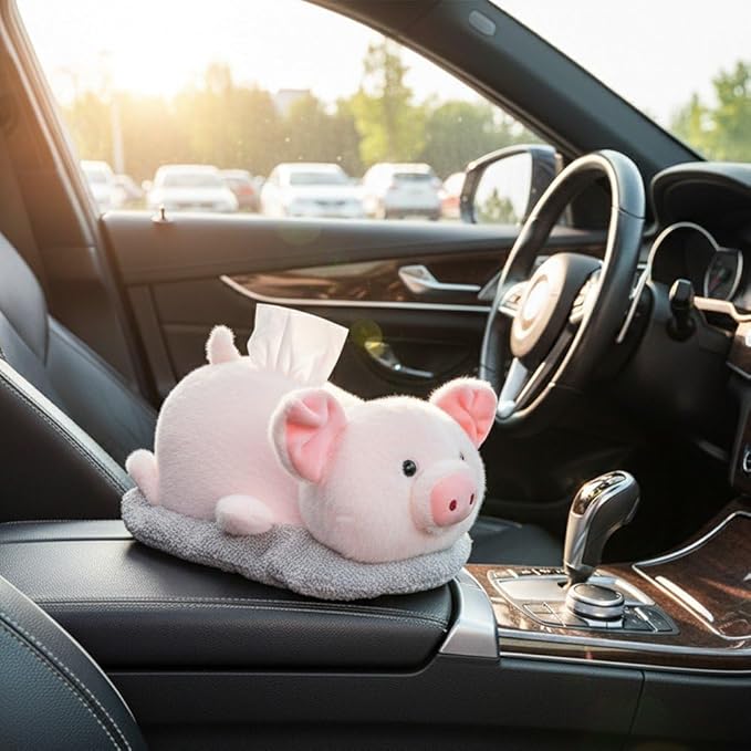 Cartoon Tissue Box Cover Plush Tissue Box Holder Decorative Napkin Dispenser with Bamboo Charcoal Air Purifying Bag for Car Home
