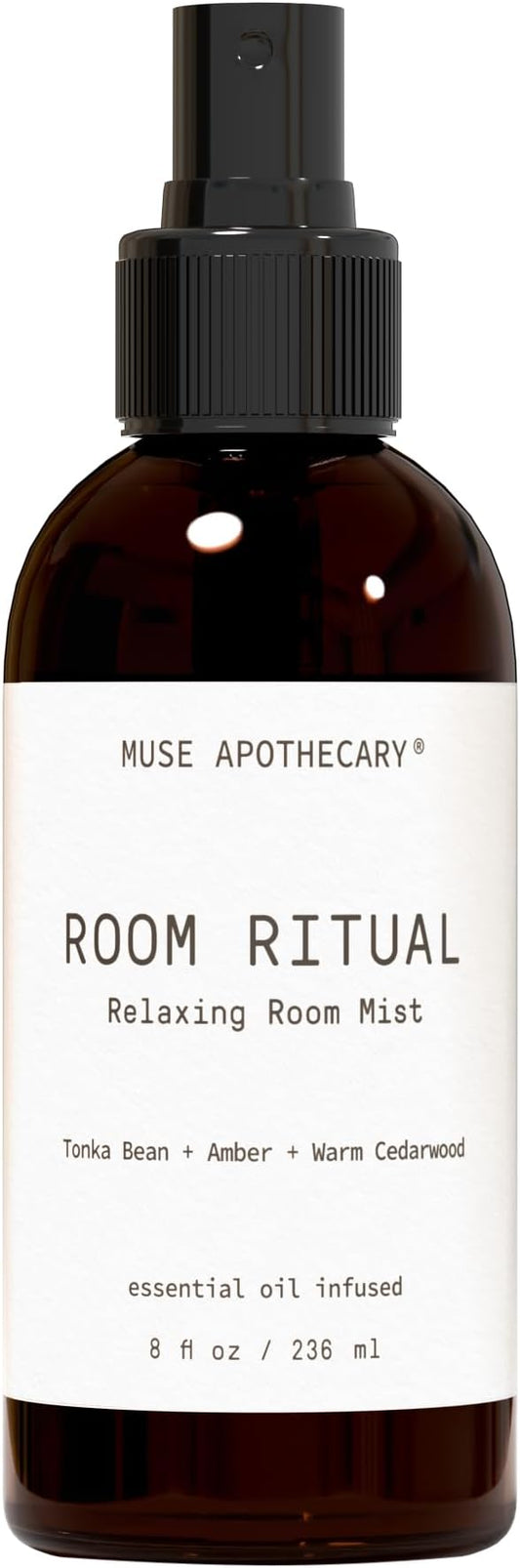 Muse Apothecary Room Ritual - Aromatic and Relaxing Room Mist, Infused with Natural Essential Oils - 8oz, Tonka Bean + Amber + Warm Cedarwood