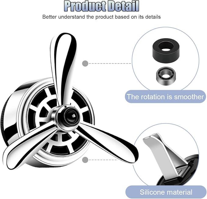 Car Air Condition Outlet Clip, Stylish Propeller Dashboard Air Vent Trim Clips, Air-Driven Diffuser, Creative Automotive Interior Decoration Accessories for Women Men (Silver, 1PC)