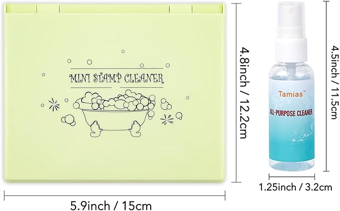 Briartw Stamp Cleaning Kit:Yellow Stamp Scrubber & All-Purpose Stamp Cleaner Spray | Dual-Sided Cleaning Pad for Rubber, Clear, Cling & Foam Stamps | Complete Care for Water-Based & Permanent Inks