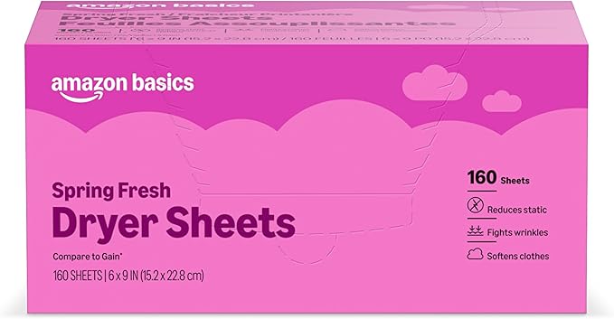 Amazon Basics Dryer Sheets, Spring Fresh, Laundry Fabric Softener, 160 Count