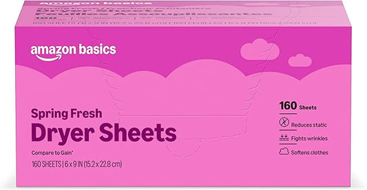 Amazon Basics Dryer Sheets, Spring Fresh, Laundry Fabric Softener, 160 Count