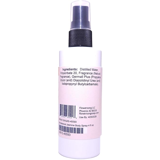 Blossom to Bath Sandalwood Jasmine Body Spray (4 Ounce) - Natural Fragrance - Energizes Skin with a Stirring Earthy Floral Scent