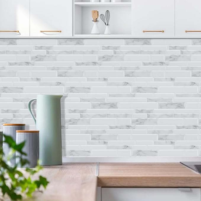 Marble Peel and Stick Backsplash, 10-Sheet Premium 3D Self Adhesive Tiles for Kitchen Stick on Backsplash, Marble Look Decorative Tiles